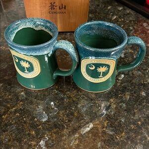 Cangshan Teal Ceramic Mugs with South Carolina Design